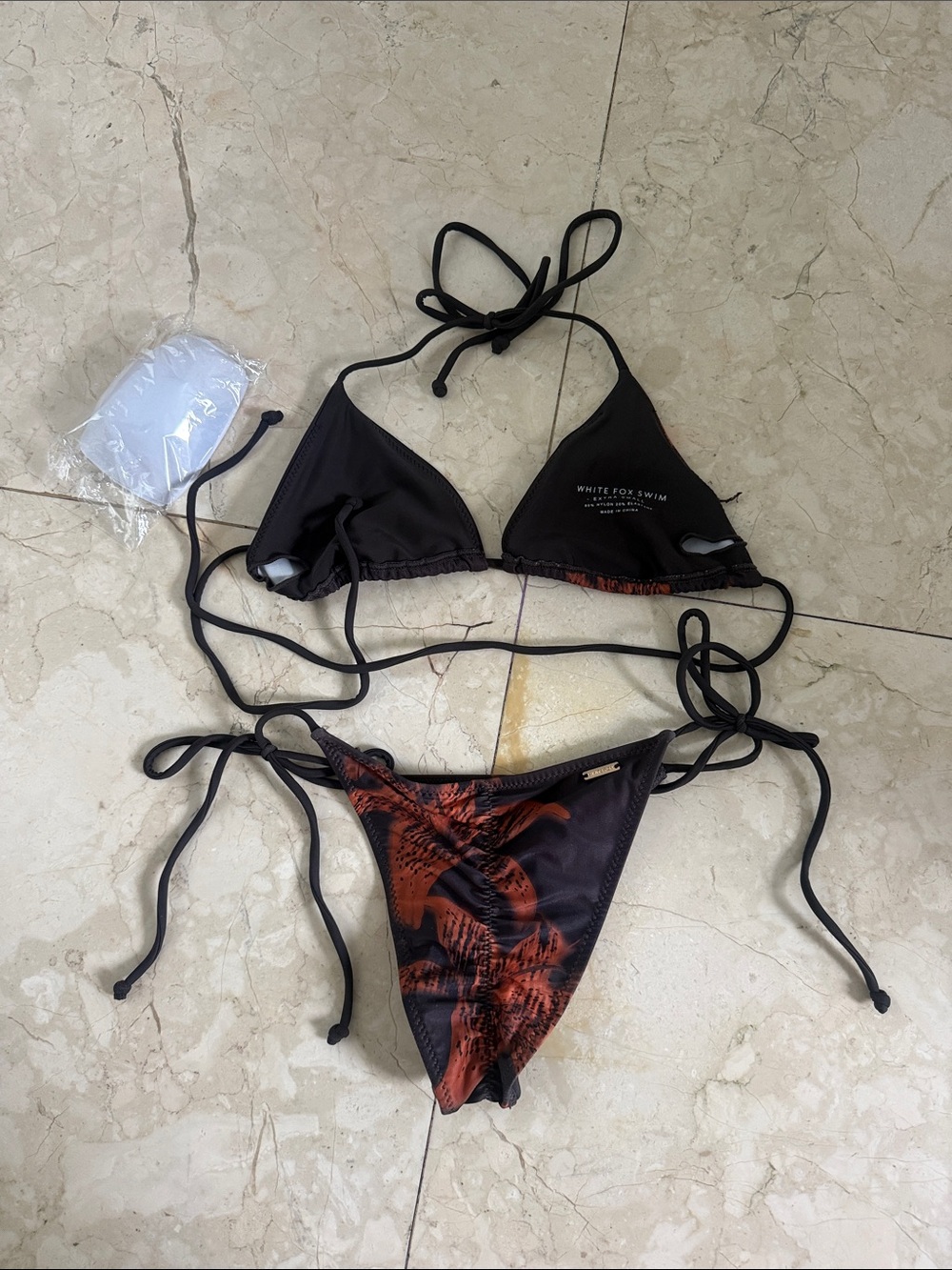 White Fox Boutique Dark Grey Tropical Palm Tie Bikini Set - Picture 6 of 6